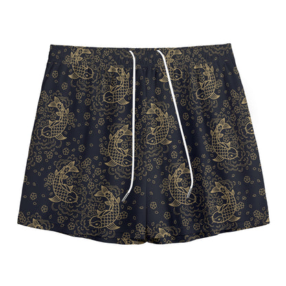 Chinese Koi Carp Pattern Print Mesh Shorts
