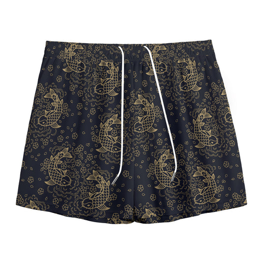 Chinese Koi Carp Pattern Print Mesh Shorts