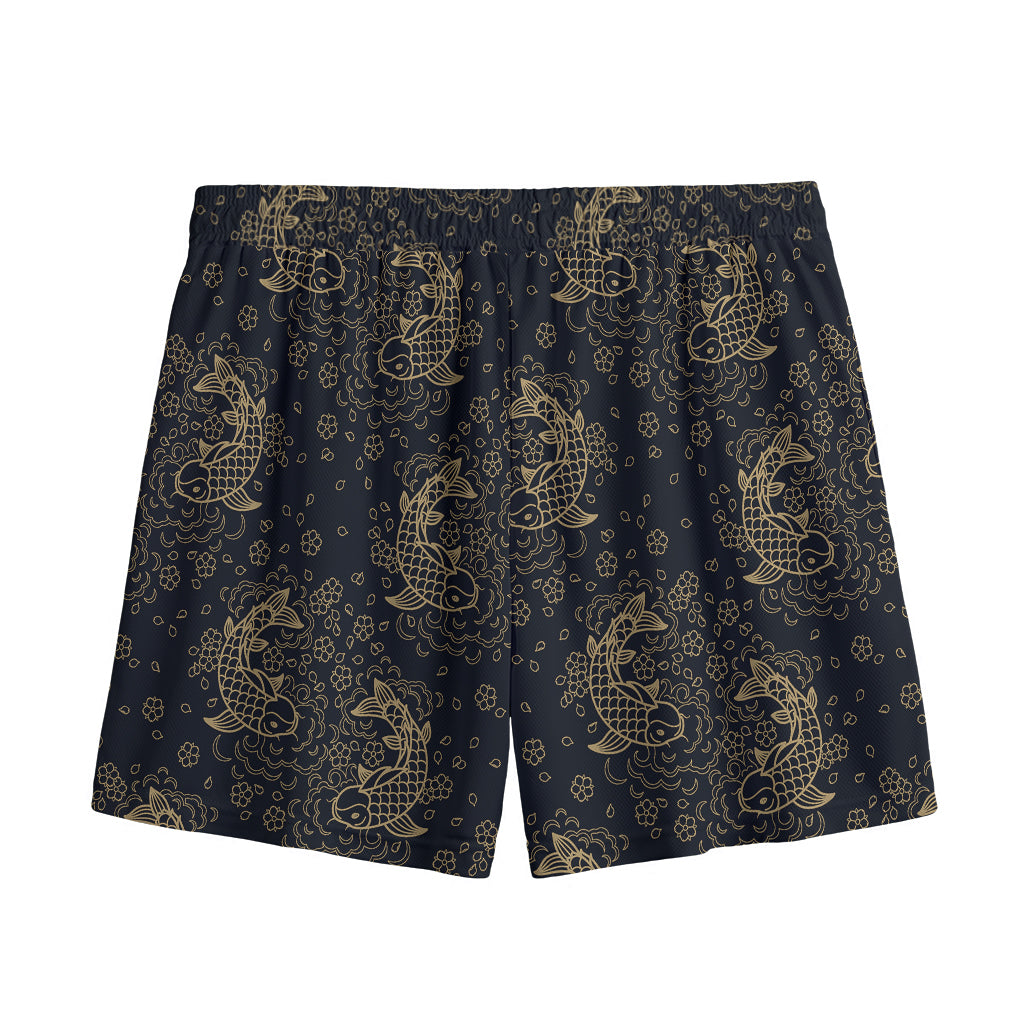 Chinese Koi Carp Pattern Print Mesh Shorts