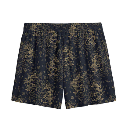 Chinese Koi Carp Pattern Print Mesh Shorts