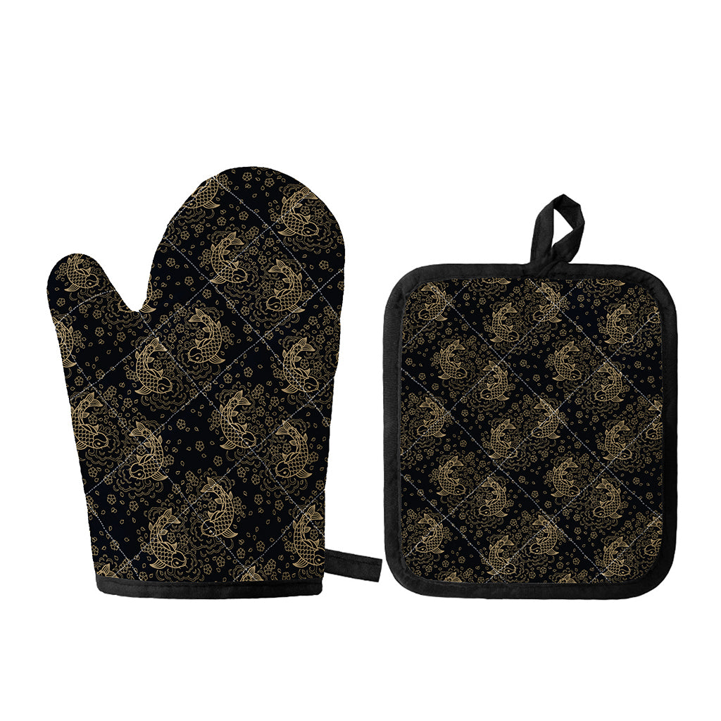 Chinese Koi Carp Pattern Print Oven Mitt And Pot Holder Set
