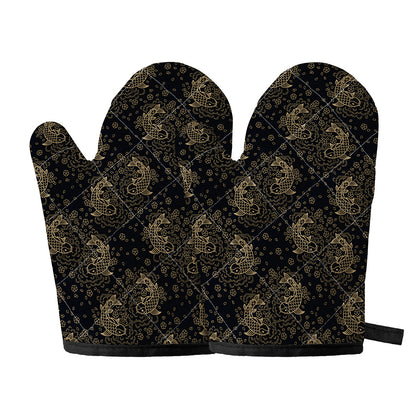Chinese Koi Carp Pattern Print Oven Mitts