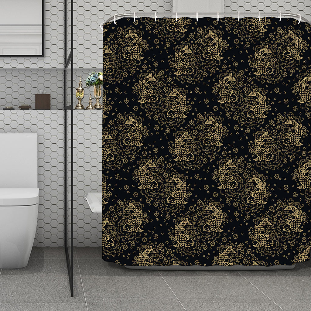 Chinese Koi Carp Pattern Print Polyester Shower Curtain