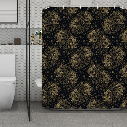 Chinese Koi Carp Pattern Print Polyester Shower Curtain