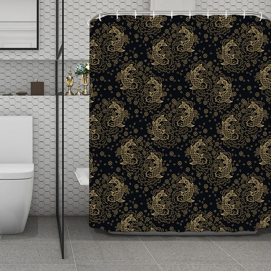 Chinese Koi Carp Pattern Print Polyester Shower Curtain