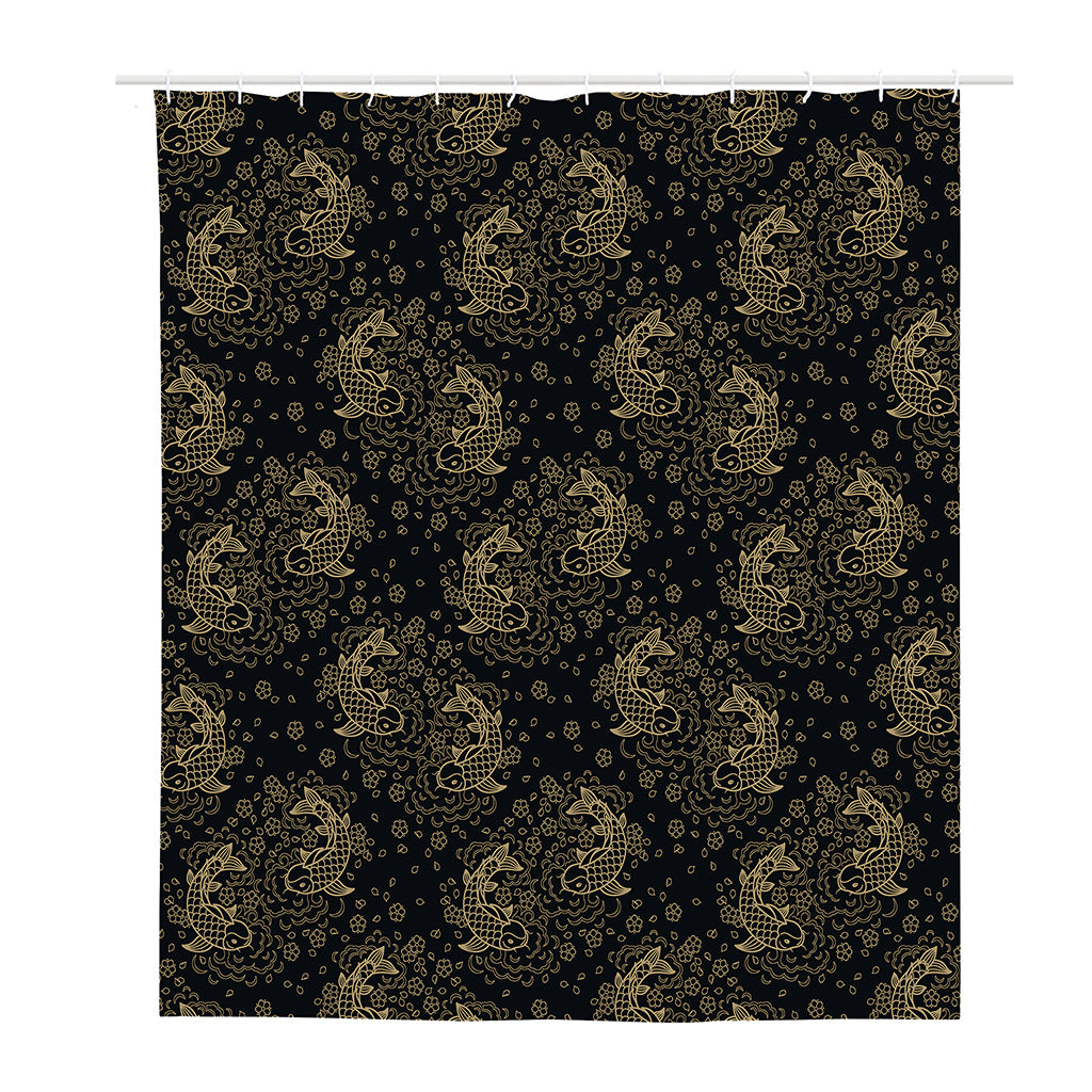 Chinese Koi Carp Pattern Print Polyester Shower Curtain