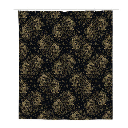 Chinese Koi Carp Pattern Print Polyester Shower Curtain