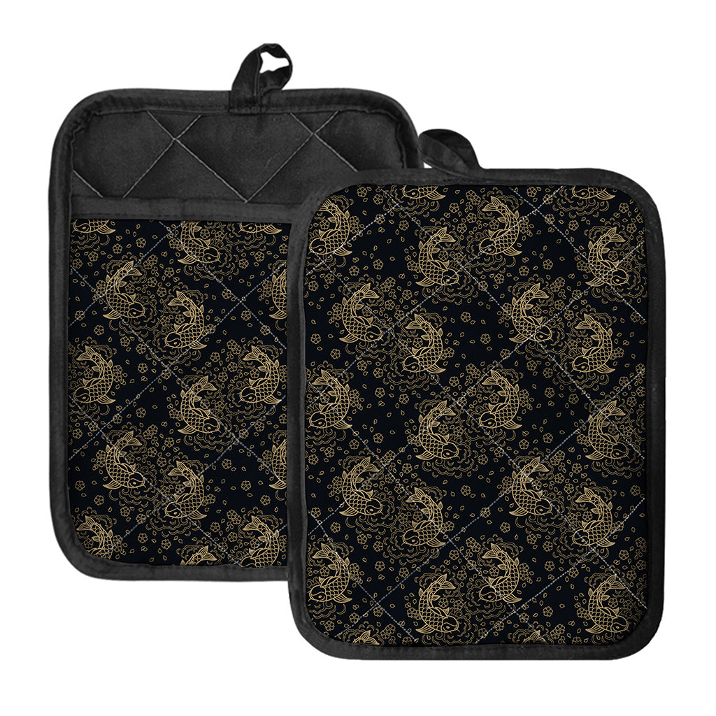 Chinese Koi Carp Pattern Print Pot Holders With Pocket