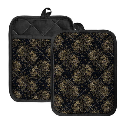 Chinese Koi Carp Pattern Print Pot Holders With Pocket