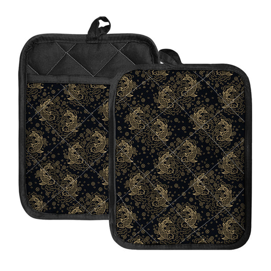 Chinese Koi Carp Pattern Print Pot Holders With Pocket