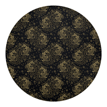 Chinese Koi Carp Pattern Print Round Blanket