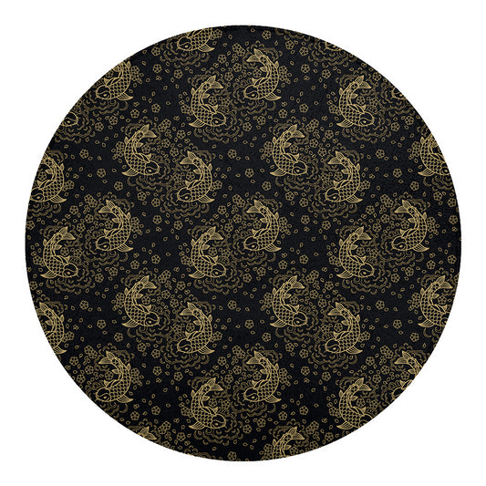 Chinese Koi Carp Pattern Print Round Blanket