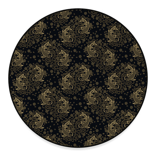 Chinese Koi Carp Pattern Print Round Floor Mat
