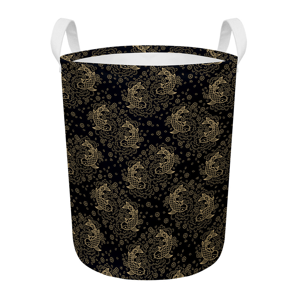 Chinese Koi Carp Pattern Print Round Laundry Basket