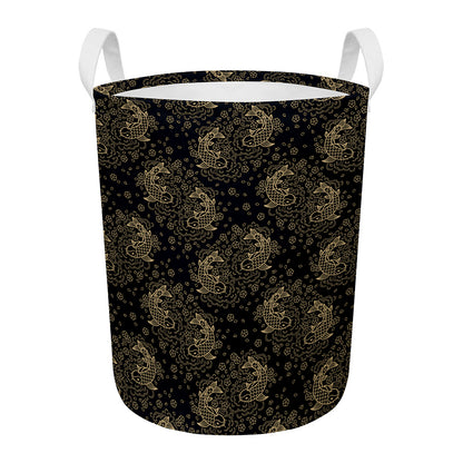 Chinese Koi Carp Pattern Print Round Laundry Basket