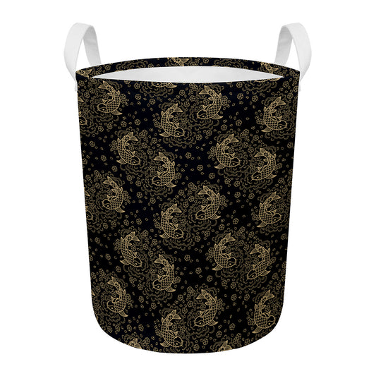 Chinese Koi Carp Pattern Print Round Laundry Basket