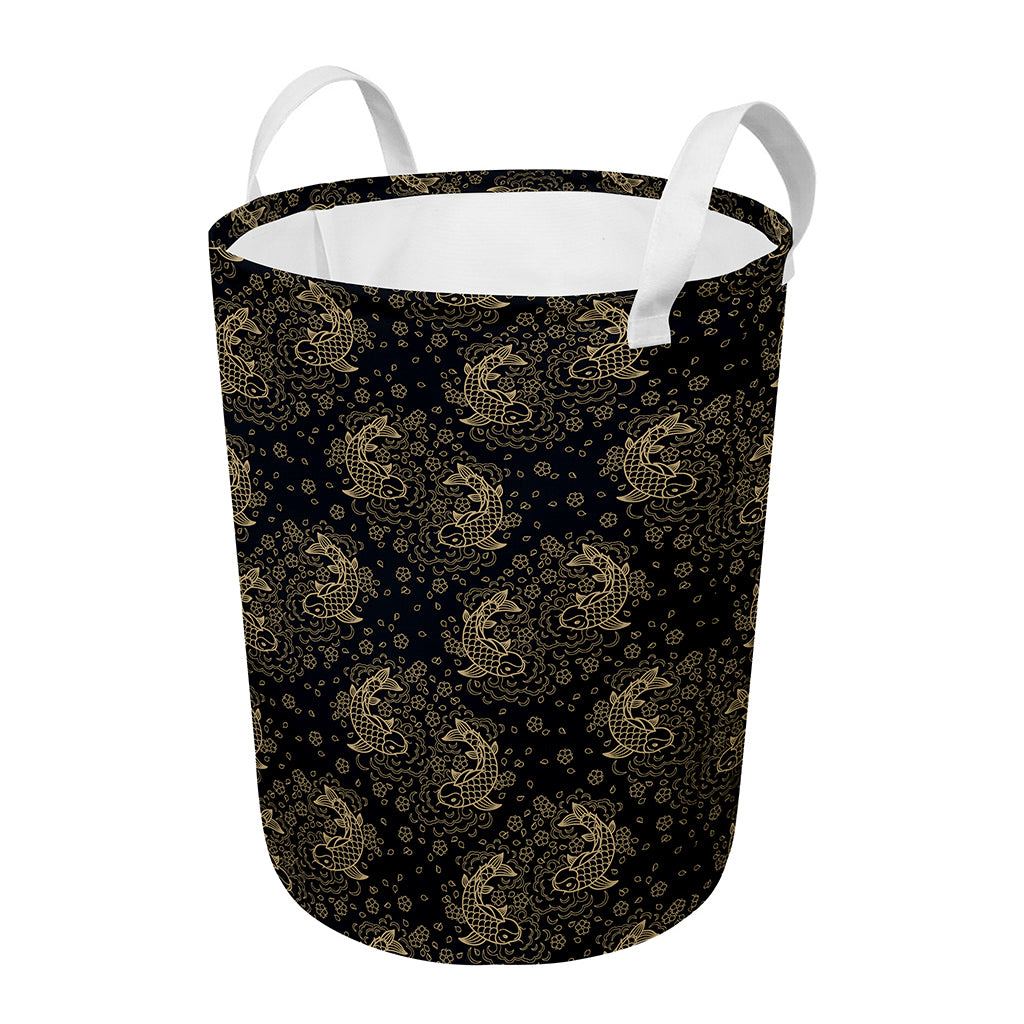 Chinese Koi Carp Pattern Print Round Laundry Basket