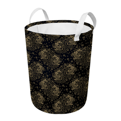 Chinese Koi Carp Pattern Print Round Laundry Basket
