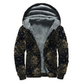 Chinese Koi Carp Pattern Print Sherpa Lined Zip Up Hoodie