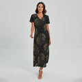 Chinese Koi Carp Pattern Print Short Sleeve Maxi Dress
