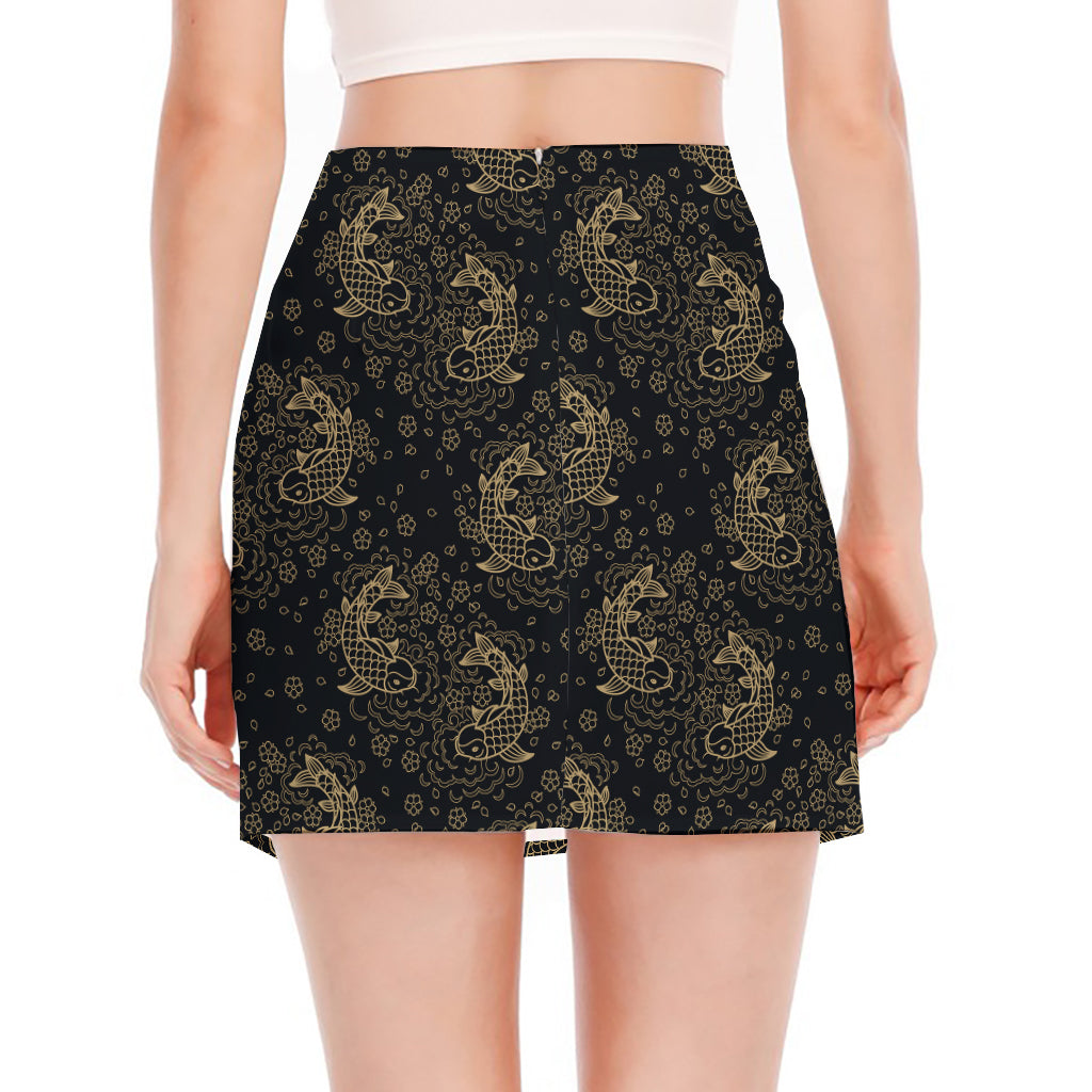 Chinese Koi Carp Pattern Print Side Slit Mini Skirt