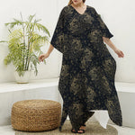 Chinese Koi Carp Pattern Print Silk V-Neck Kaftan Dress