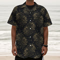 Chinese Koi Carp Pattern Print Textured Short Sleeve Shirt