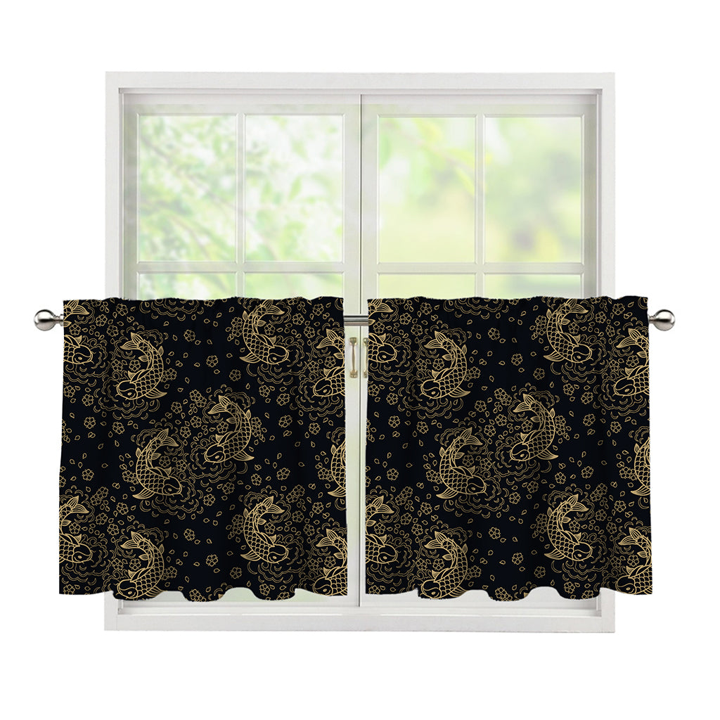 Chinese Koi Carp Pattern Print Tier Curtains