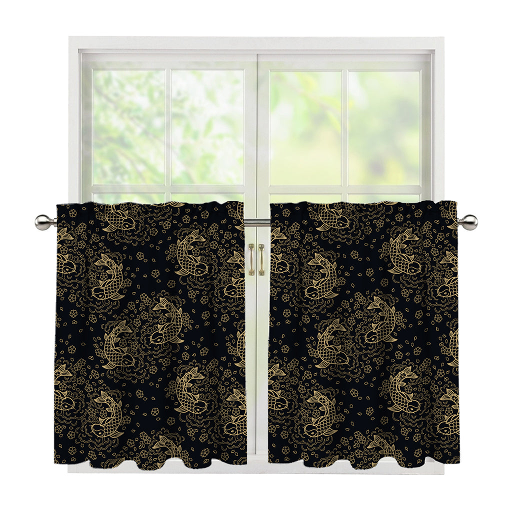 Chinese Koi Carp Pattern Print Tier Curtains