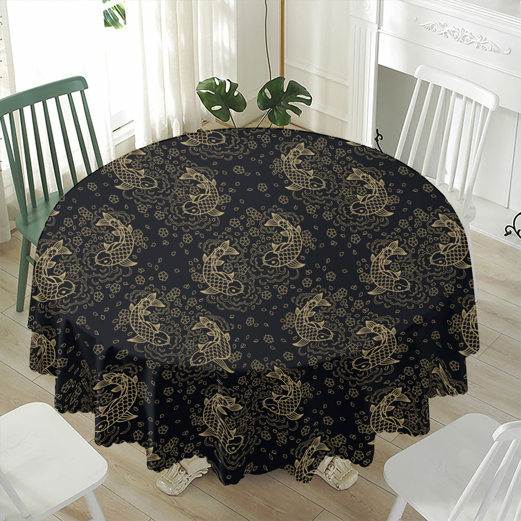 Chinese Koi Carp Pattern Print Waterproof Round Tablecloth