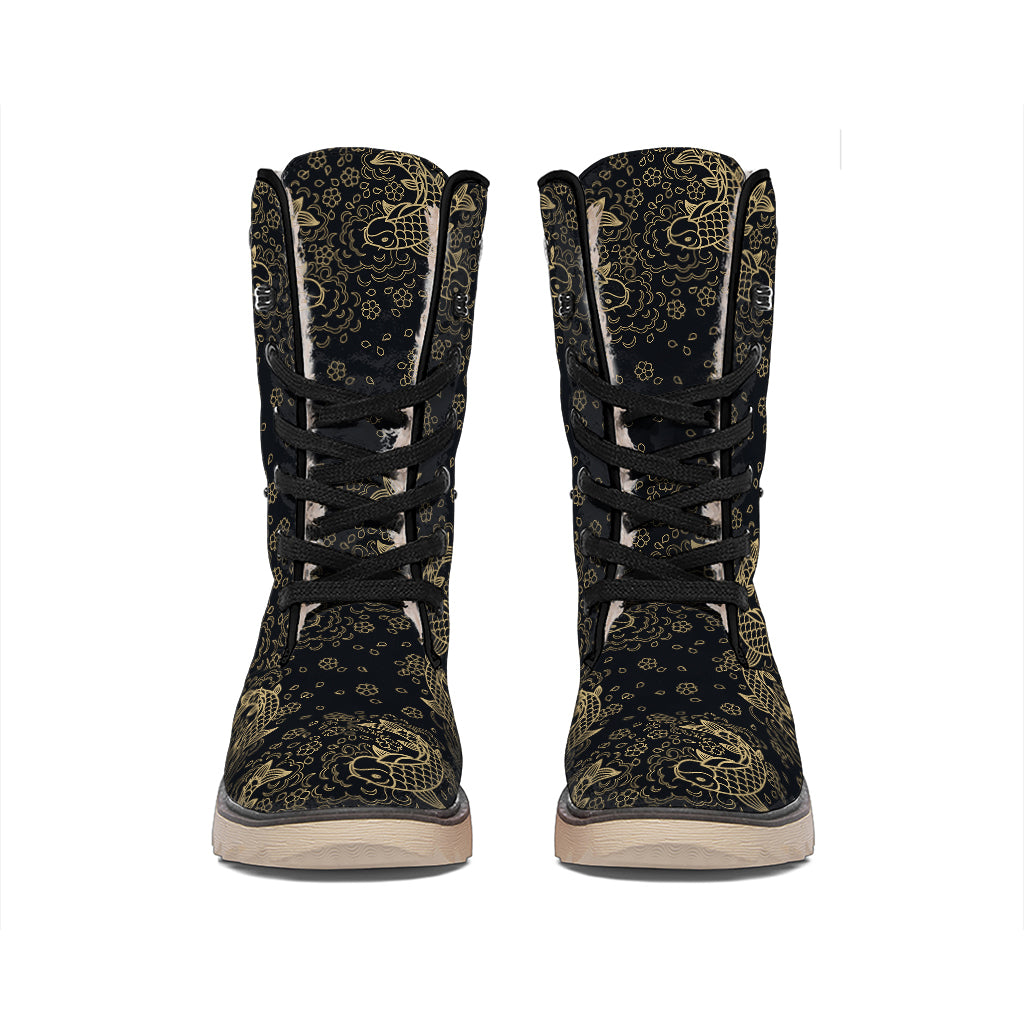 Chinese Koi Carp Pattern Print Winter Boots