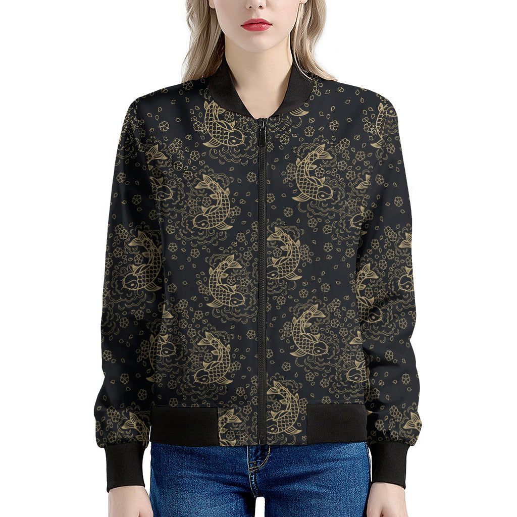 Chinese Koi Carp Pattern Print Women's Bomber Jacket