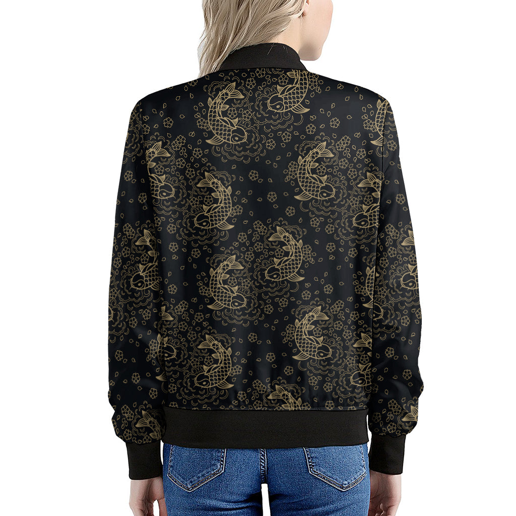 Chinese Koi Carp Pattern Print Women's Bomber Jacket