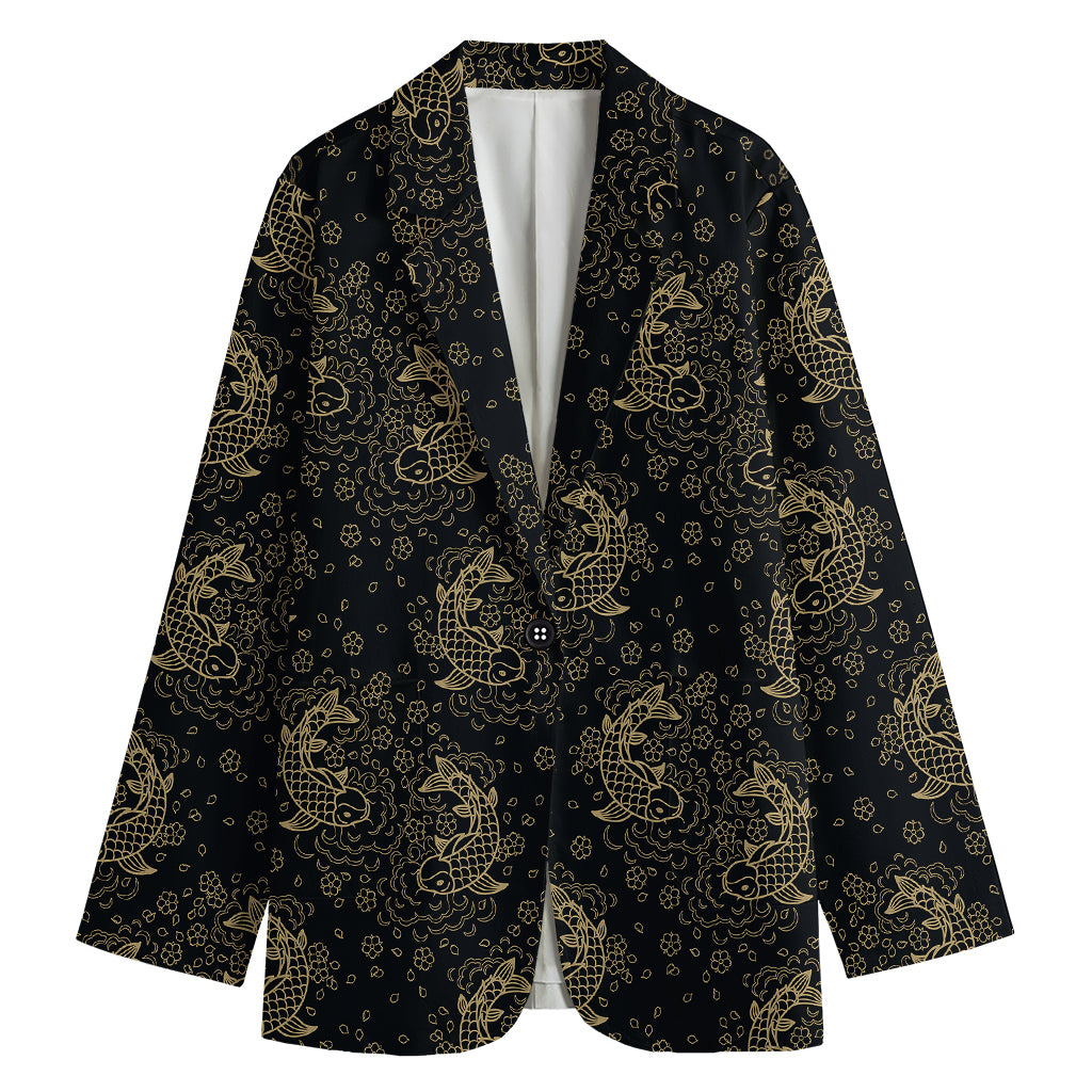 Chinese Koi Carp Pattern Print Women's Cotton Blazer