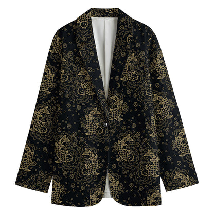 Chinese Koi Carp Pattern Print Women's Cotton Blazer
