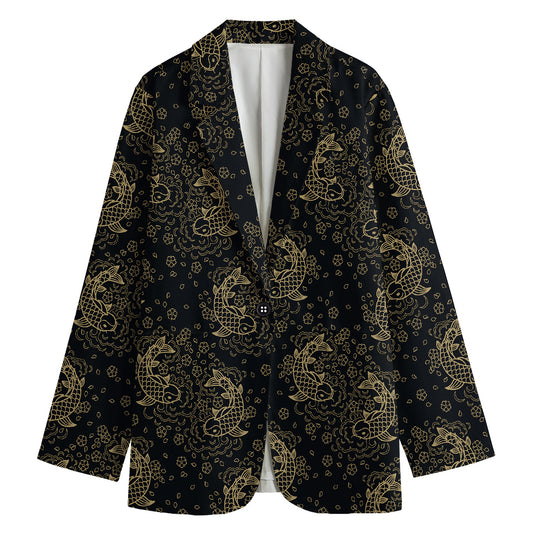 Chinese Koi Carp Pattern Print Women's Cotton Blazer