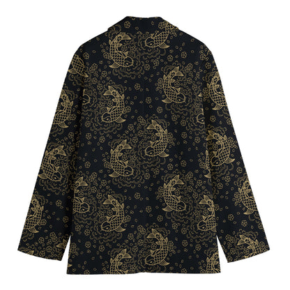 Chinese Koi Carp Pattern Print Women's Cotton Blazer