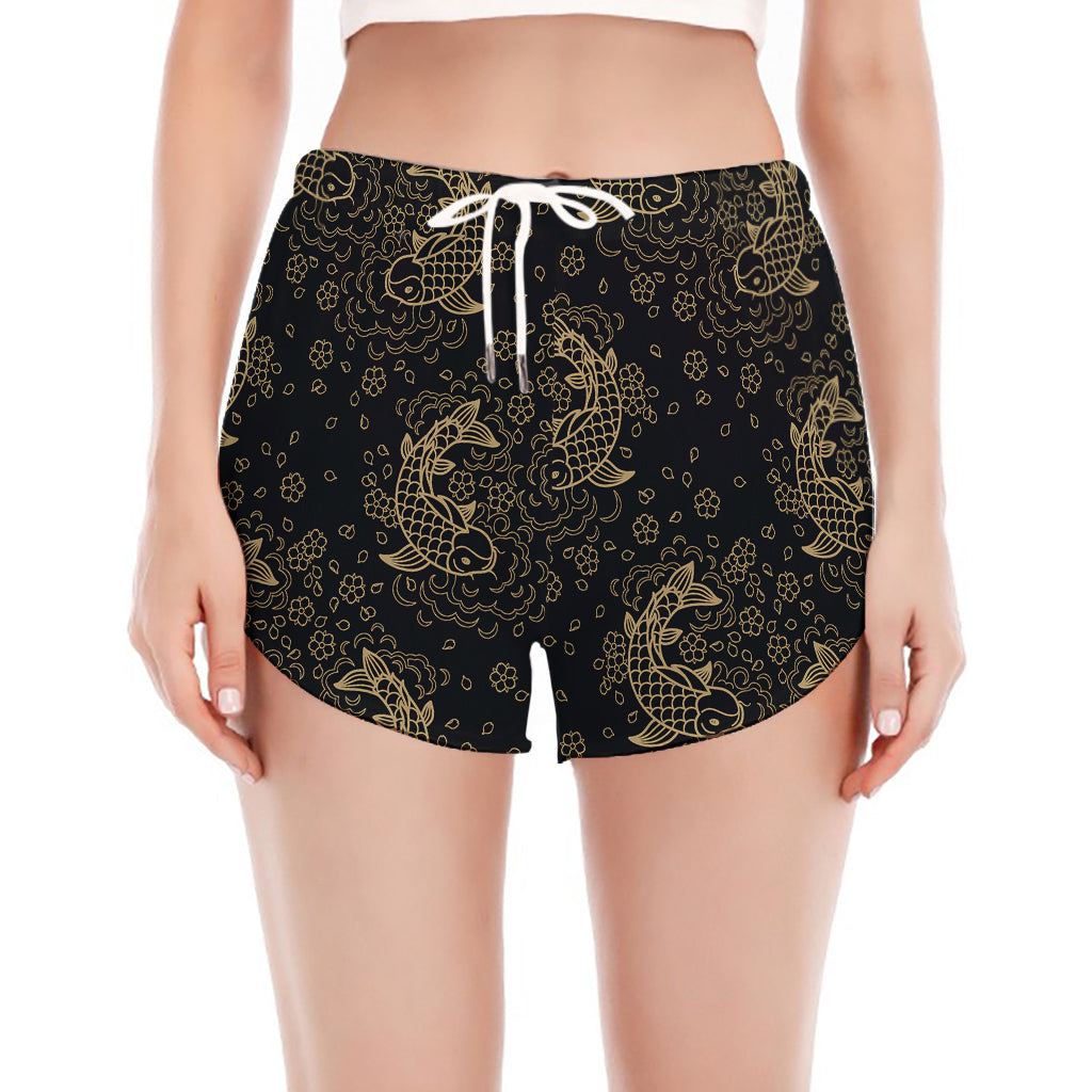 Chinese Koi Carp Pattern Print Women's Split Running Shorts