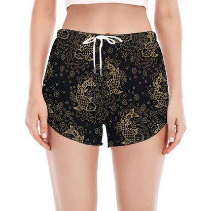 Chinese Koi Carp Pattern Print Women's Split Running Shorts