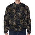 Chinese Koi Carp Pattern Print Zip Sleeve Bomber Jacket