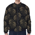 Chinese Koi Carp Pattern Print Zip Sleeve Bomber Jacket