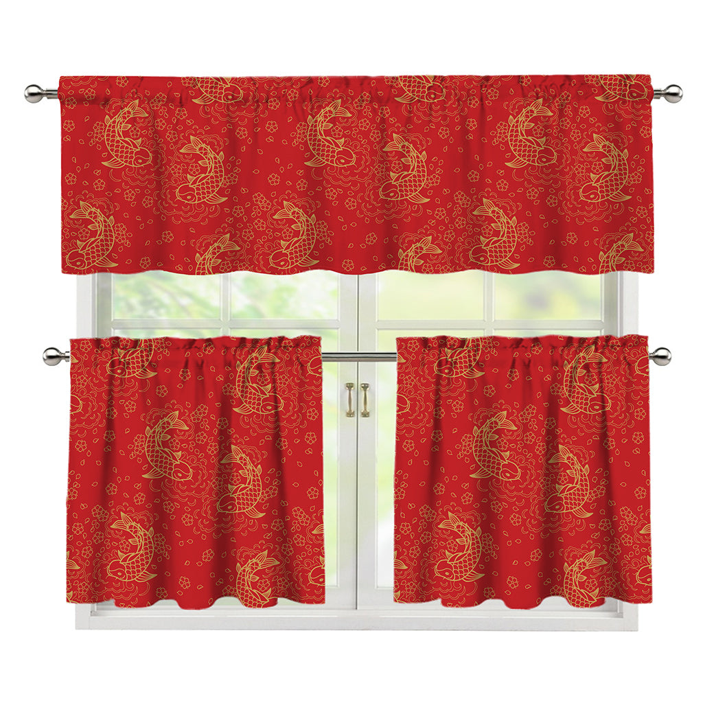 Chinese Koi Fish Pattern Print 3 Piece Kitchen Curtains