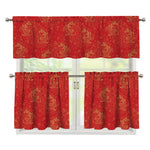 Chinese Koi Fish Pattern Print 3 Piece Kitchen Curtains