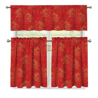 Chinese Koi Fish Pattern Print 3 Piece Kitchen Curtains