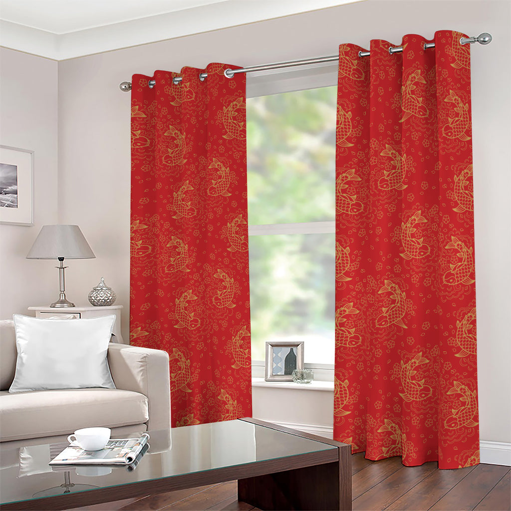 Chinese Koi Fish Pattern Print Blackout Grommet Curtains