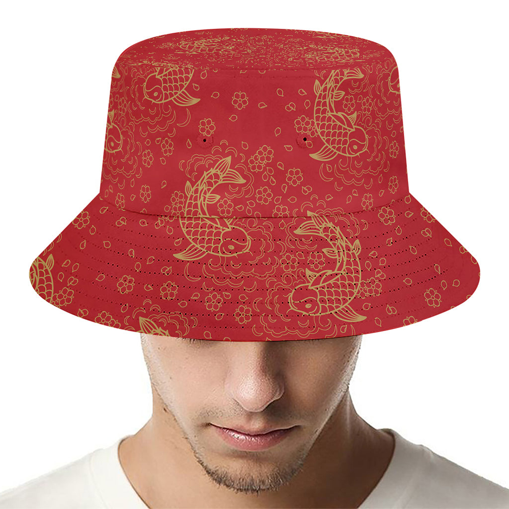 Chinese Koi Fish Pattern Print Bucket Hat
