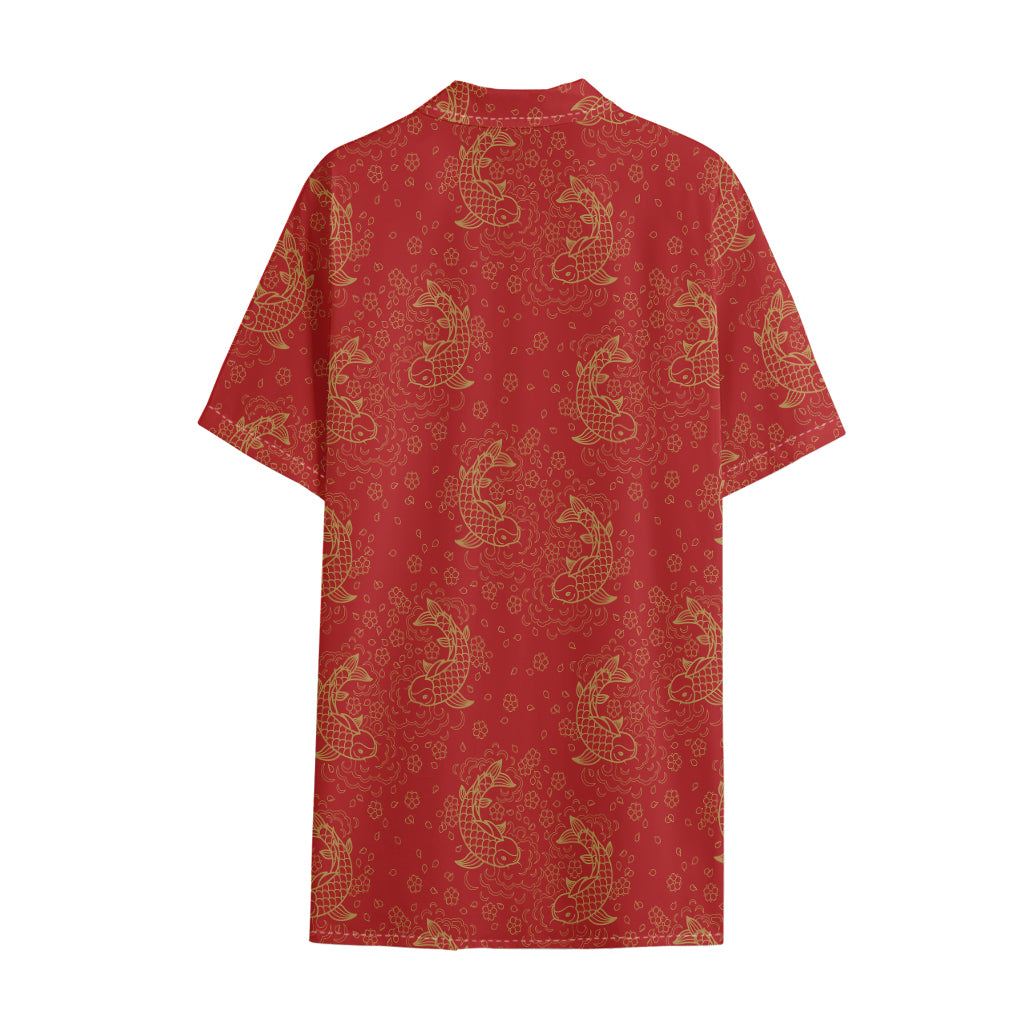 Chinese Koi Fish Pattern Print Cotton Hawaiian Shirt
