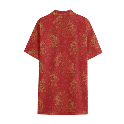 Chinese Koi Fish Pattern Print Cotton Hawaiian Shirt