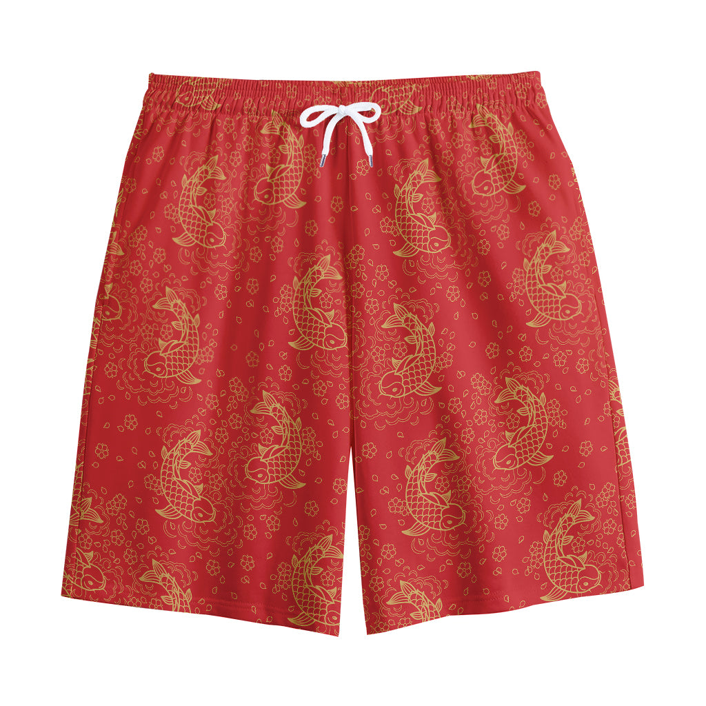 Chinese Koi Fish Pattern Print Cotton Shorts