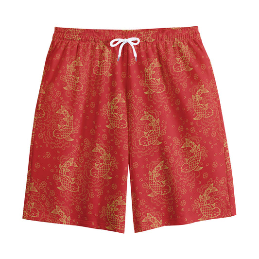 Chinese Koi Fish Pattern Print Cotton Shorts